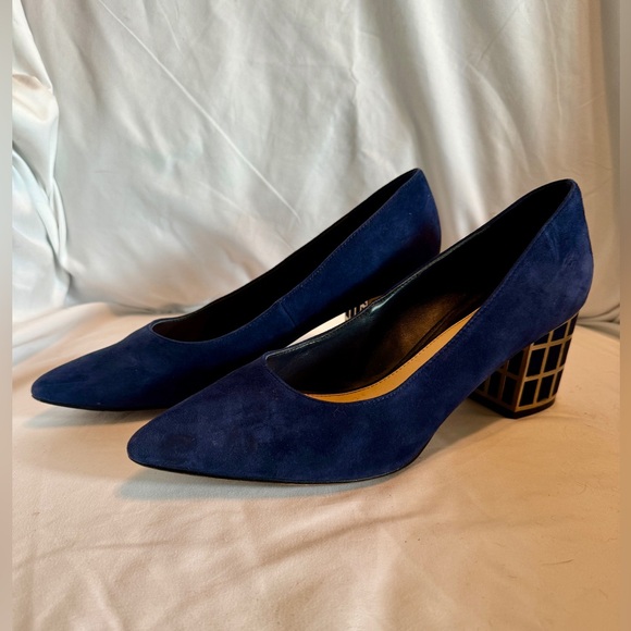 Brian Atwood Karina Blue suede pumps. - Picture 3 of 5